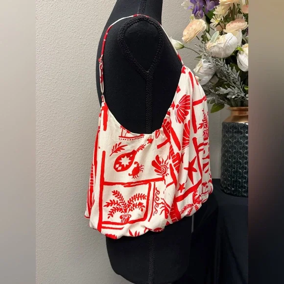 Peach Bohemian Orange & Off-White Shell Lined Bubble Style Hem Cami Top -Size M - Picture 3 of 10